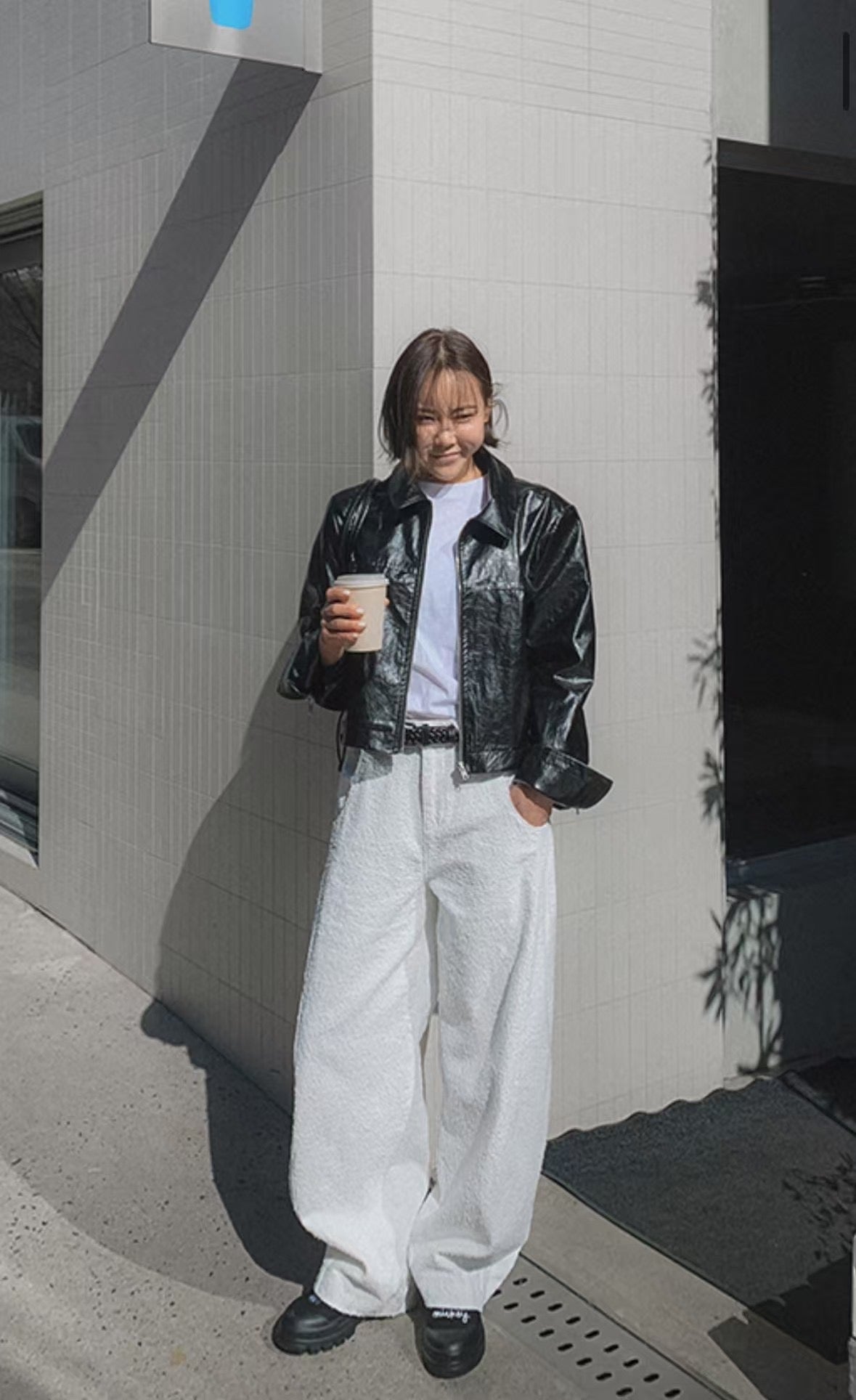 Barrel Leg Textured Pants (with Belt)