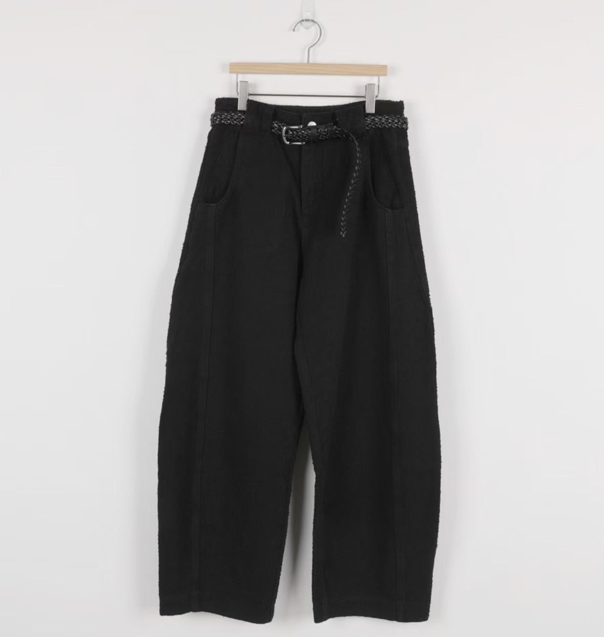 Barrel Leg Textured Pants (with Belt)