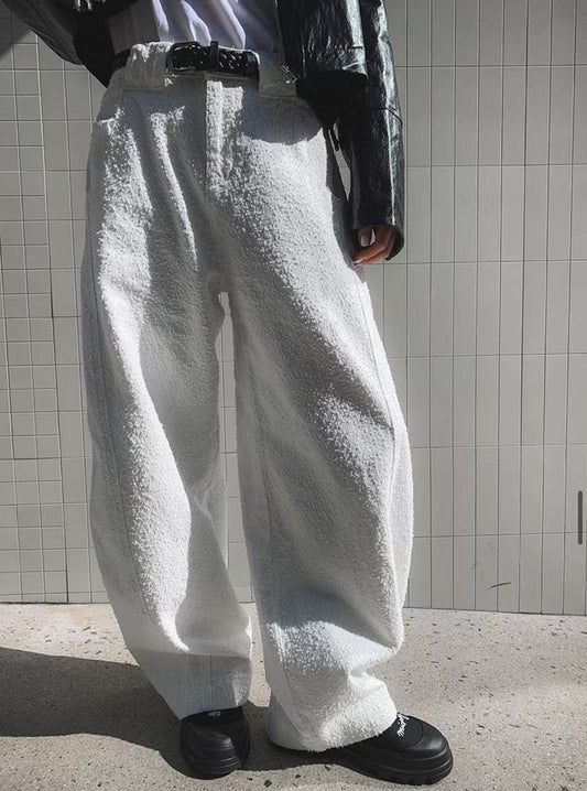 Barrel Leg Textured Pants (with Belt)