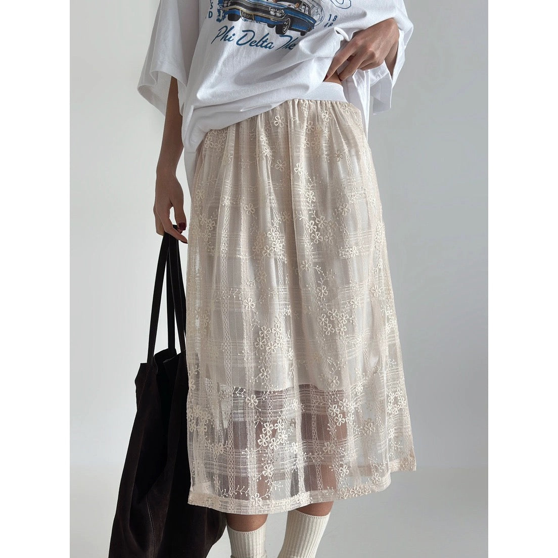 Embroidery See-through Skirt