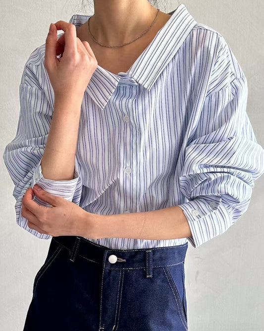 Wide Collar Striped Blouse