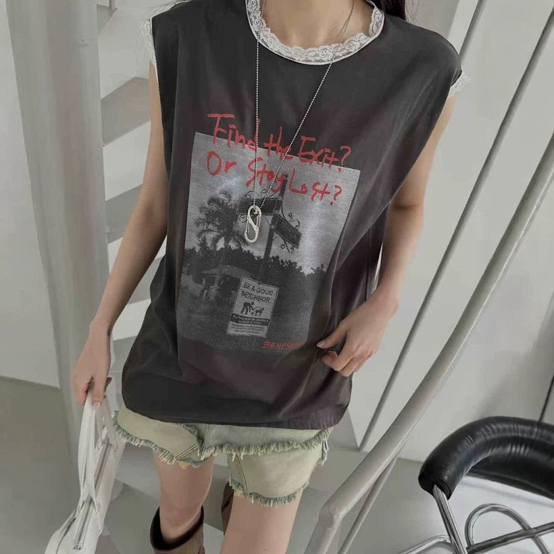 Sleeveless Print Top