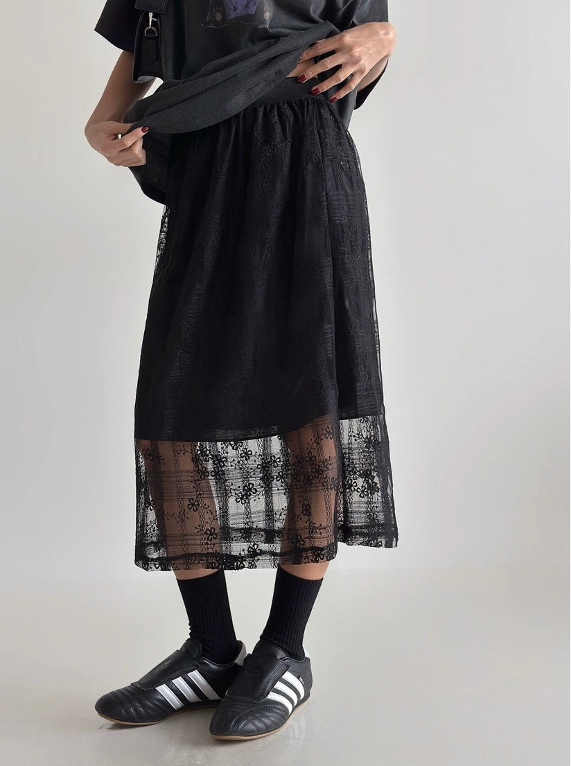 Embroidery See-through Skirt