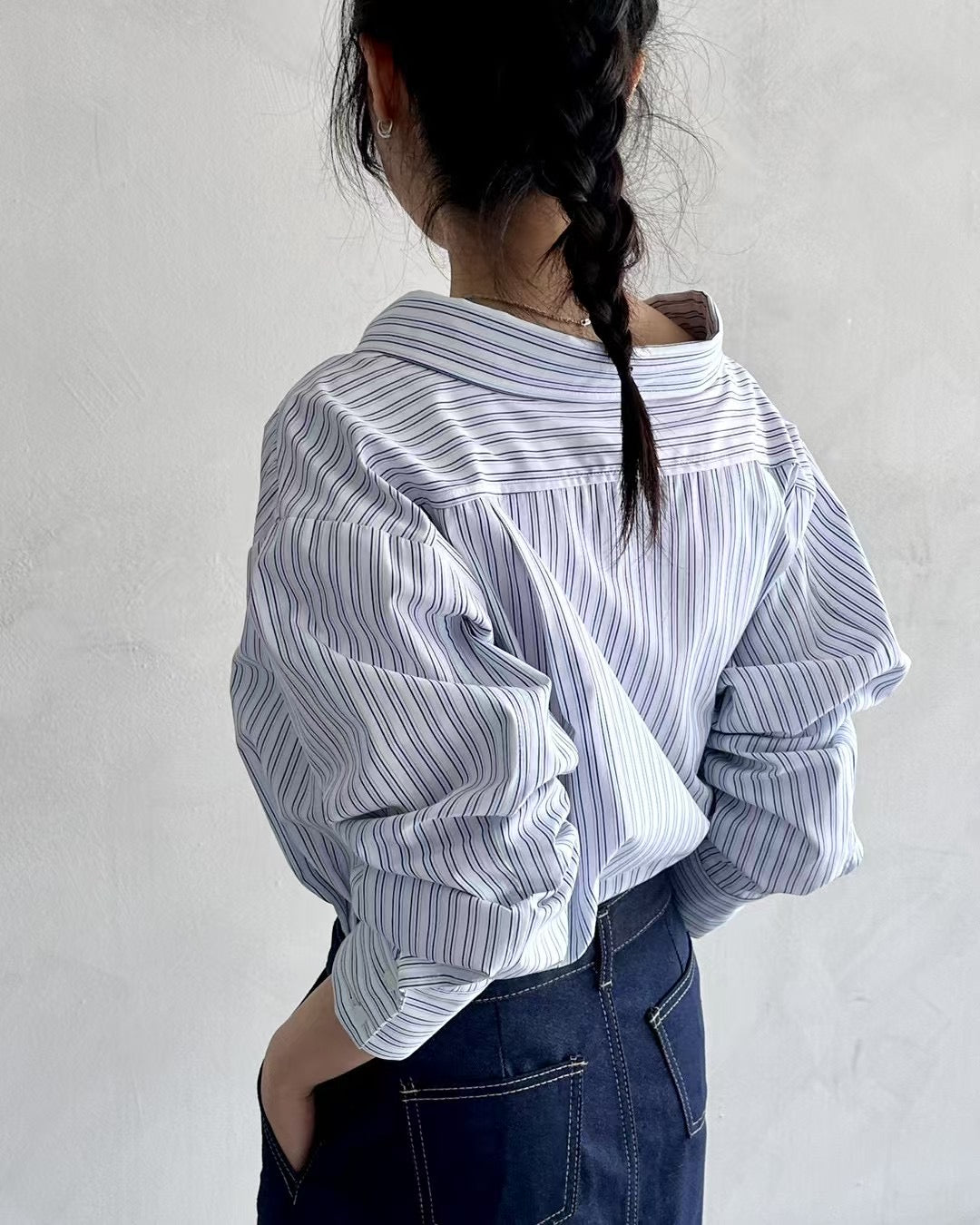 Wide Collar Striped Blouse