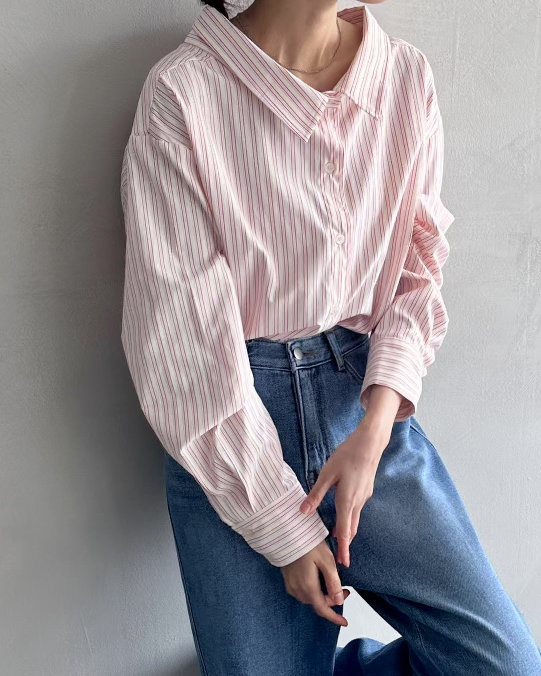 Wide Collar Striped Blouse